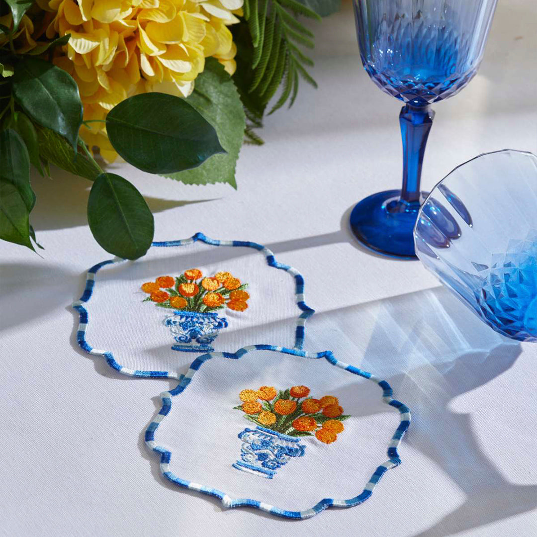 TULIP COCKTAIL NAPKINS ORANGE (SET OF 4)