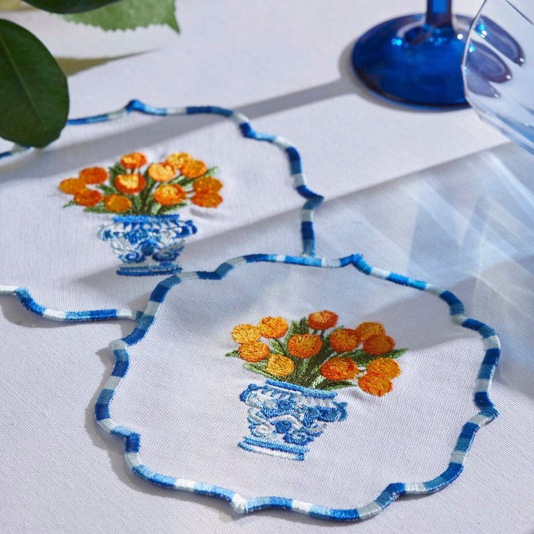 TULIP COCKTAIL NAPKINS ORANGE (SET OF 4)