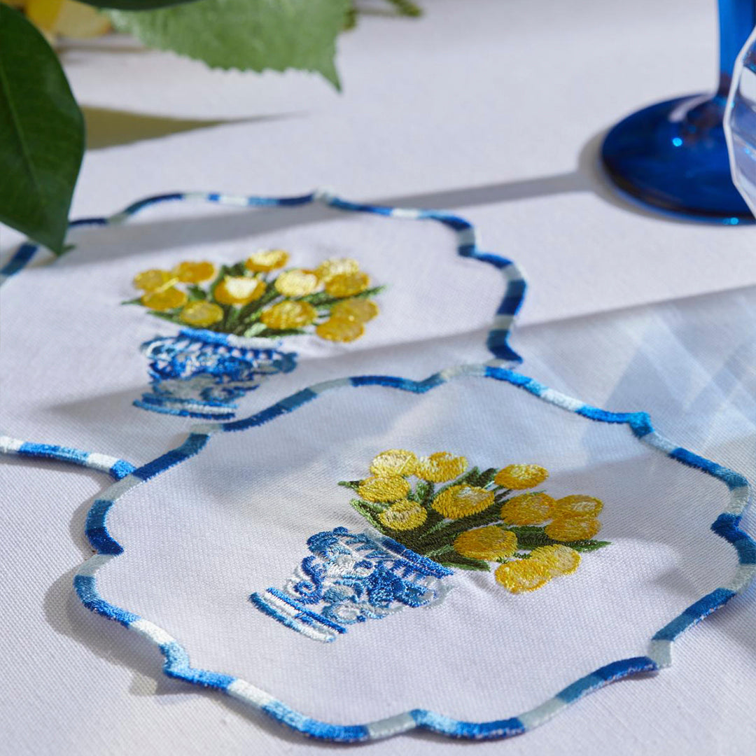 TULIP COCKTAIL NAPKINS YELLOW (SET OF 4)