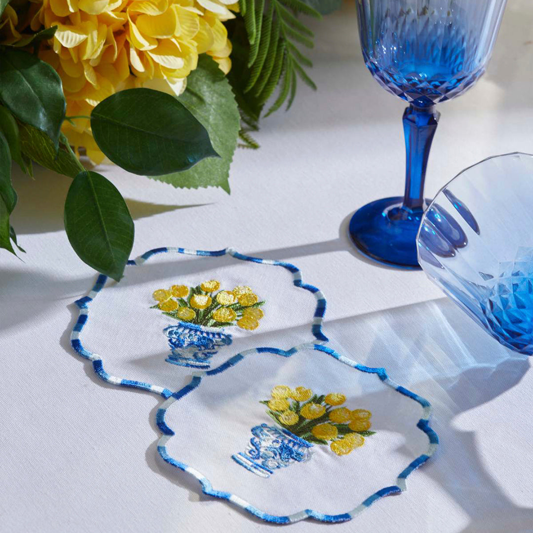 TULIP COCKTAIL NAPKINS YELLOW (SET OF 4)