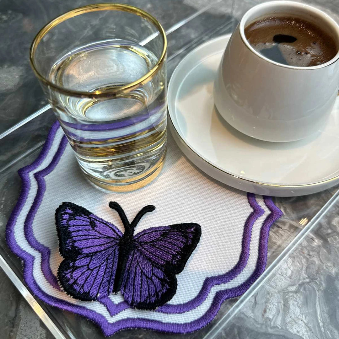 DOUBLE-ROW BUTTERFLY COCKTAIL NAPKINS PURPLE (SET OF 4)