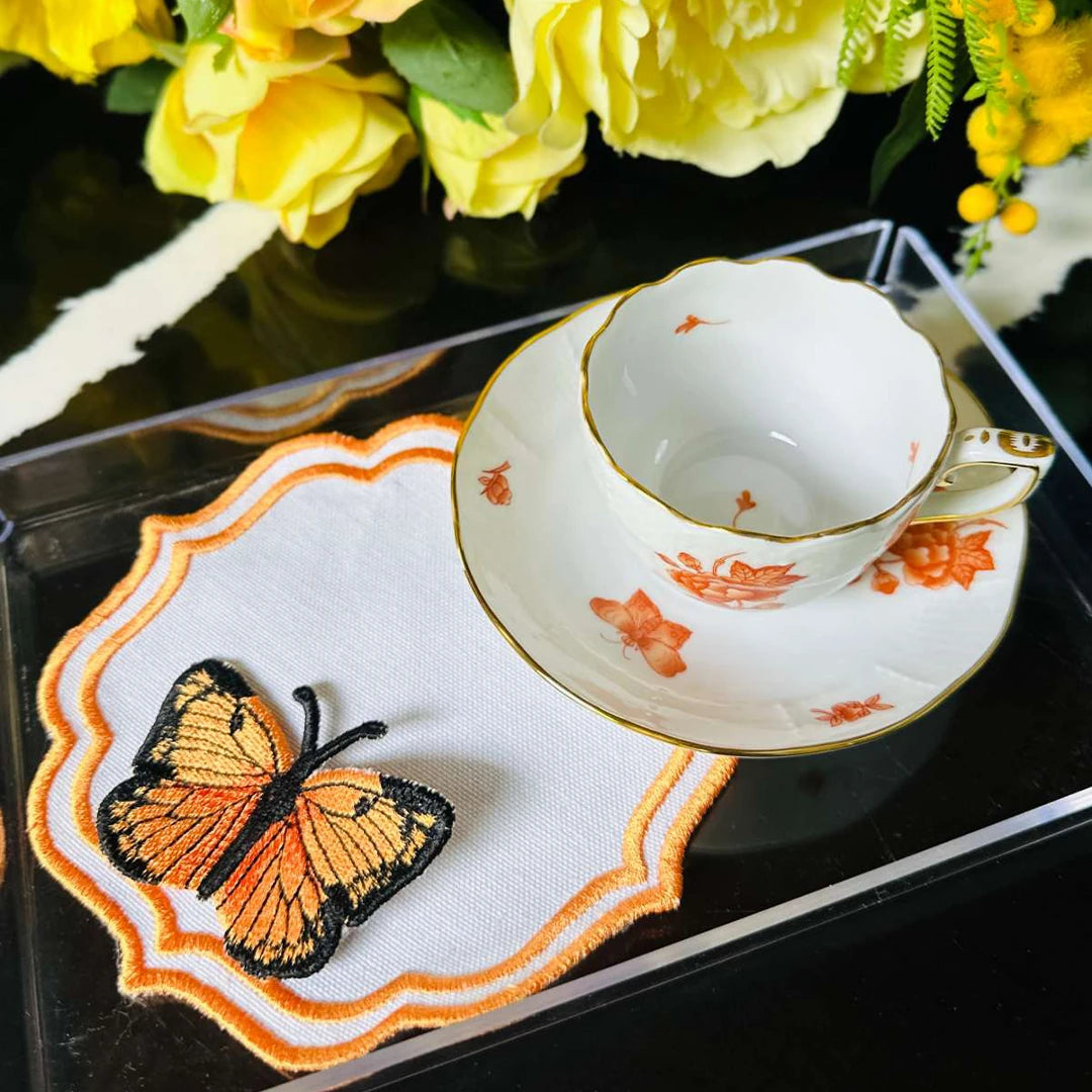 DOUBLE-ROW BUTTERFLY COCKTAIL NAPKINS ORANGE (SET OF 4)