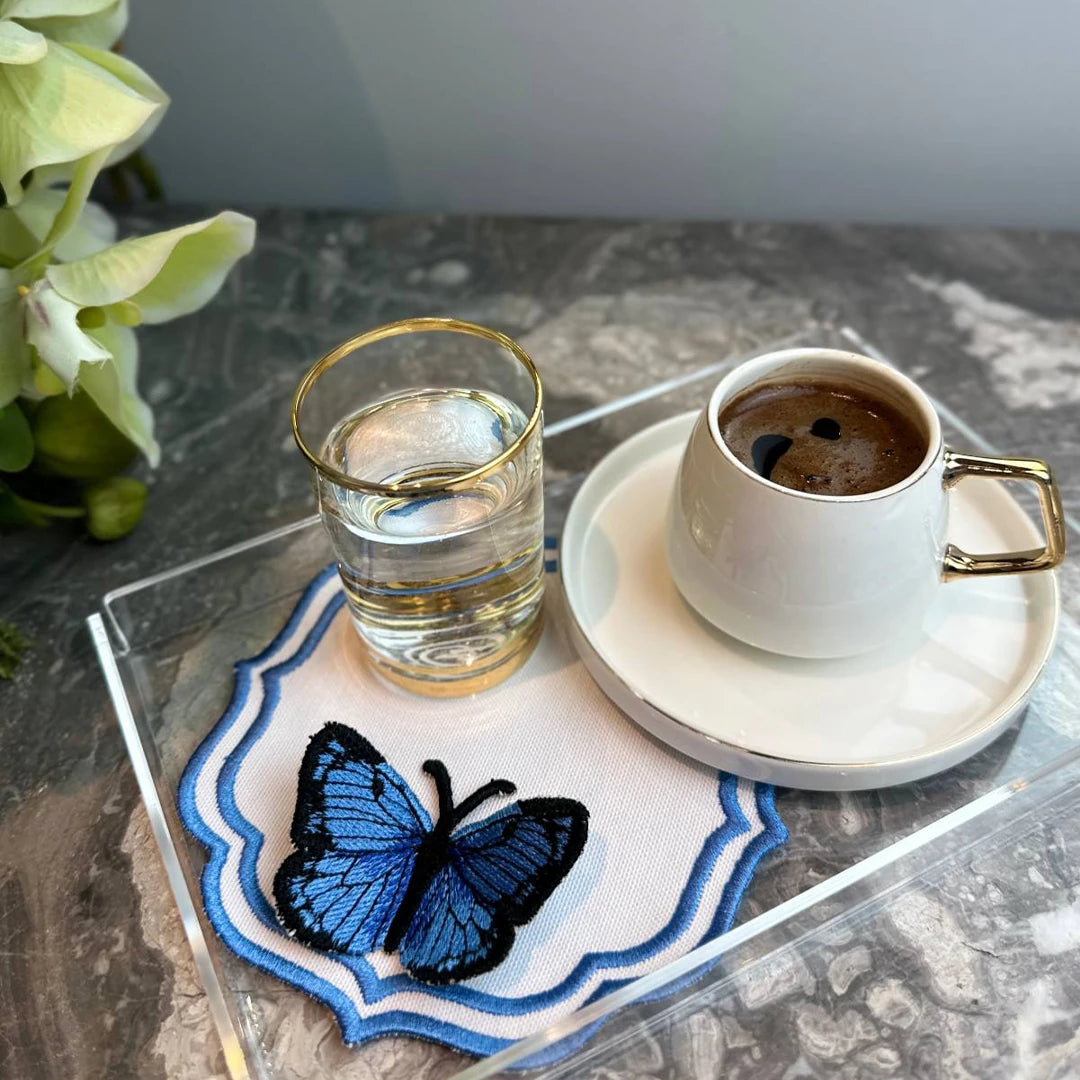 DOUBLE-ROW BUTTERFLY COCKTAIL NAPKINS BLUE (SET OF 4)
