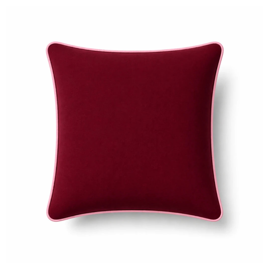 Burgundy Cushion Cover with Pink Piping