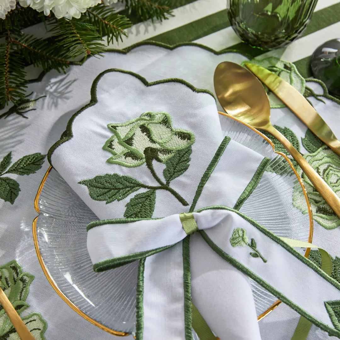 VINTAGE ROSE NAPKIN RING GREEN (SET OF 4)