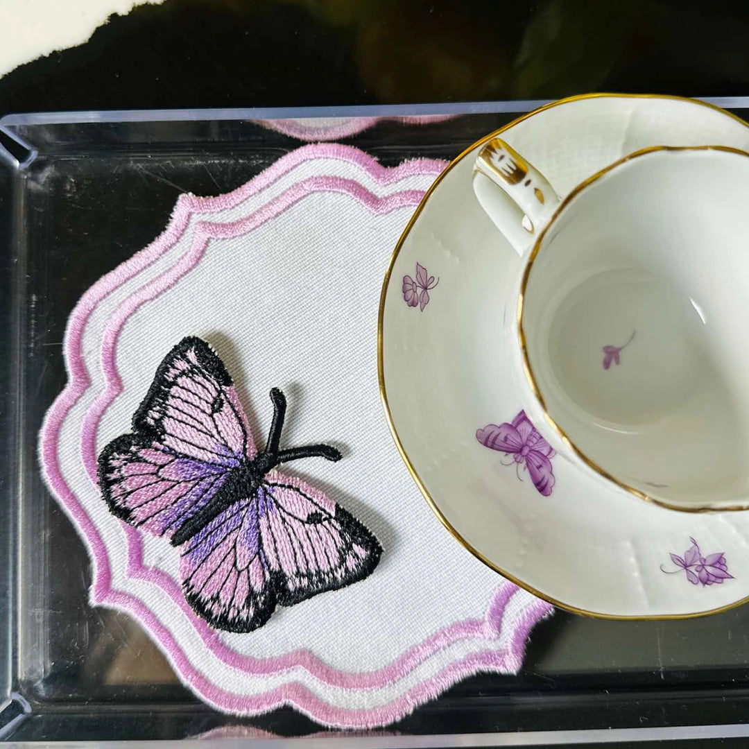 DOUBLE-ROW BUTTERFLY COCKTAIL NAPKINS PINK (SET OF 4)