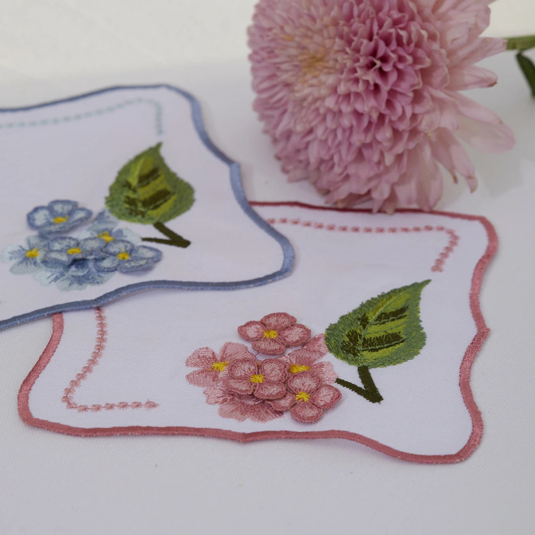 3D EMBROIDERED HYDRANGEA COCKTAIL NAPKINS ASSORTED (SET OF 4)