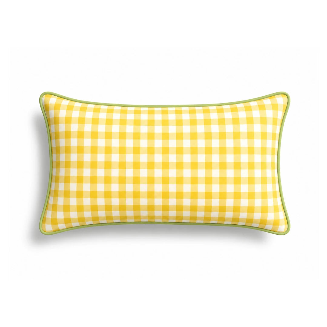 Yellow Pitikare Cushion Cover with Green Piping
