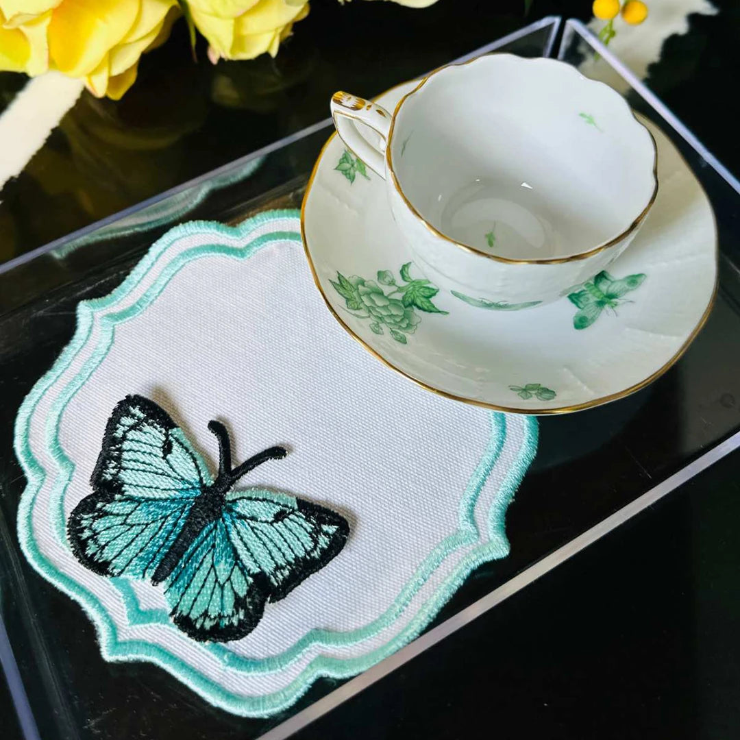 DOUBLE-ROW BUTTERFLY COCKTAIL NAPKINS AQUA GREEN (SET OF 4)
