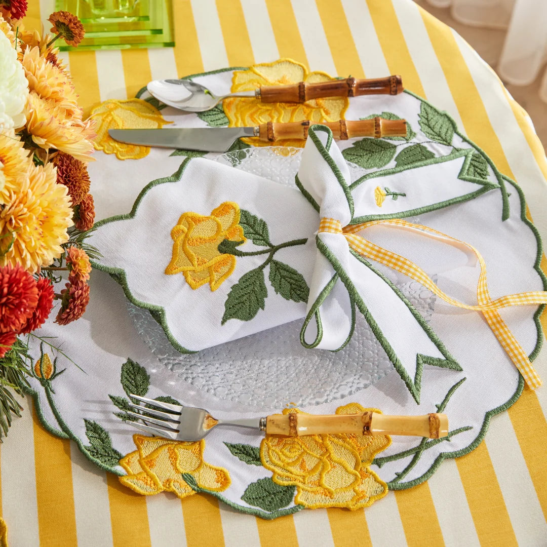 VINTAGE ROSE NAPKIN RING YELLOW (SET OF 4)