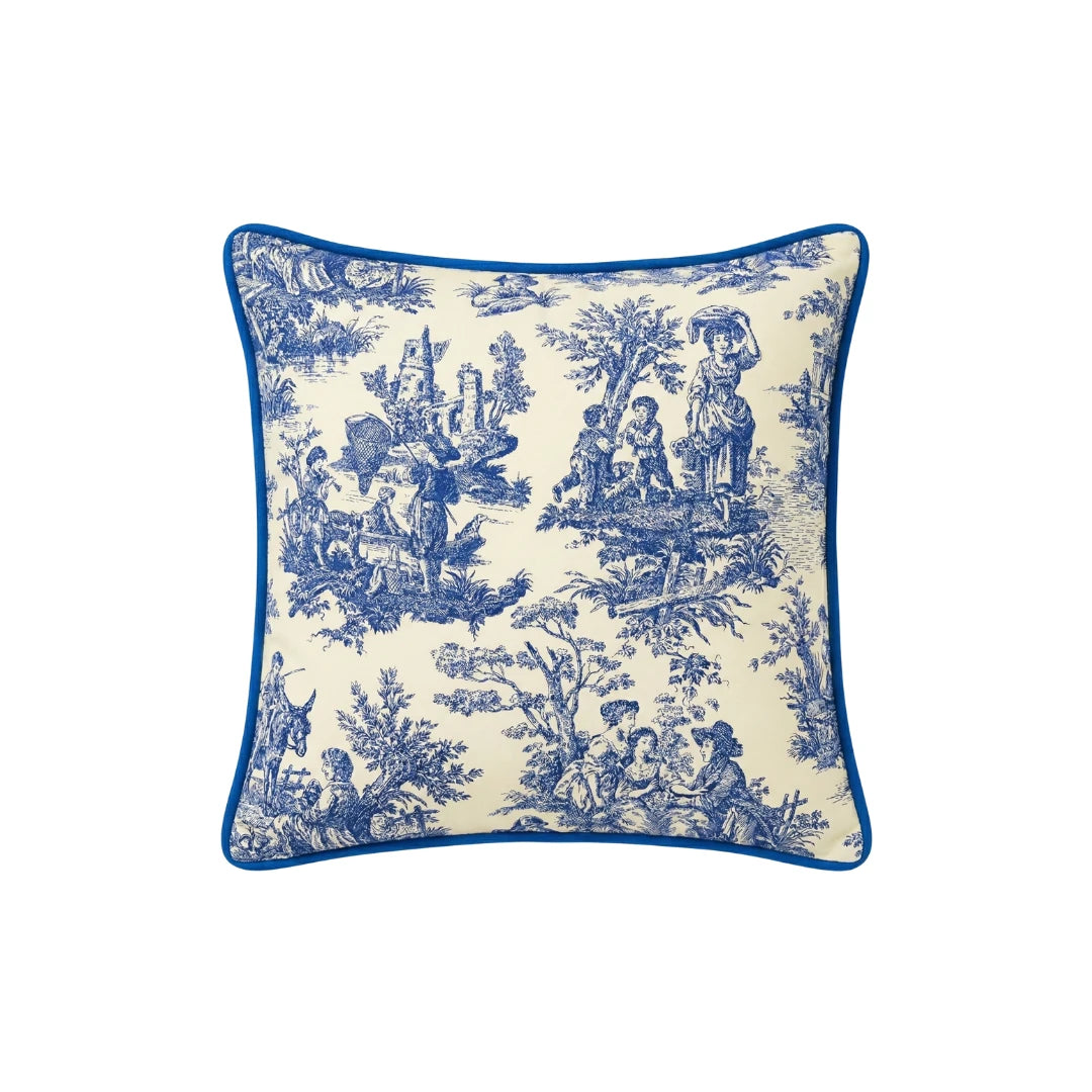 Toile de Jouy Cushion Cover, Blue