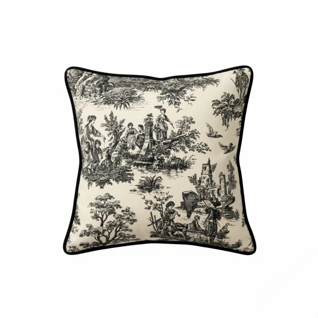 Toile de Jouy Cushion Cover, Black