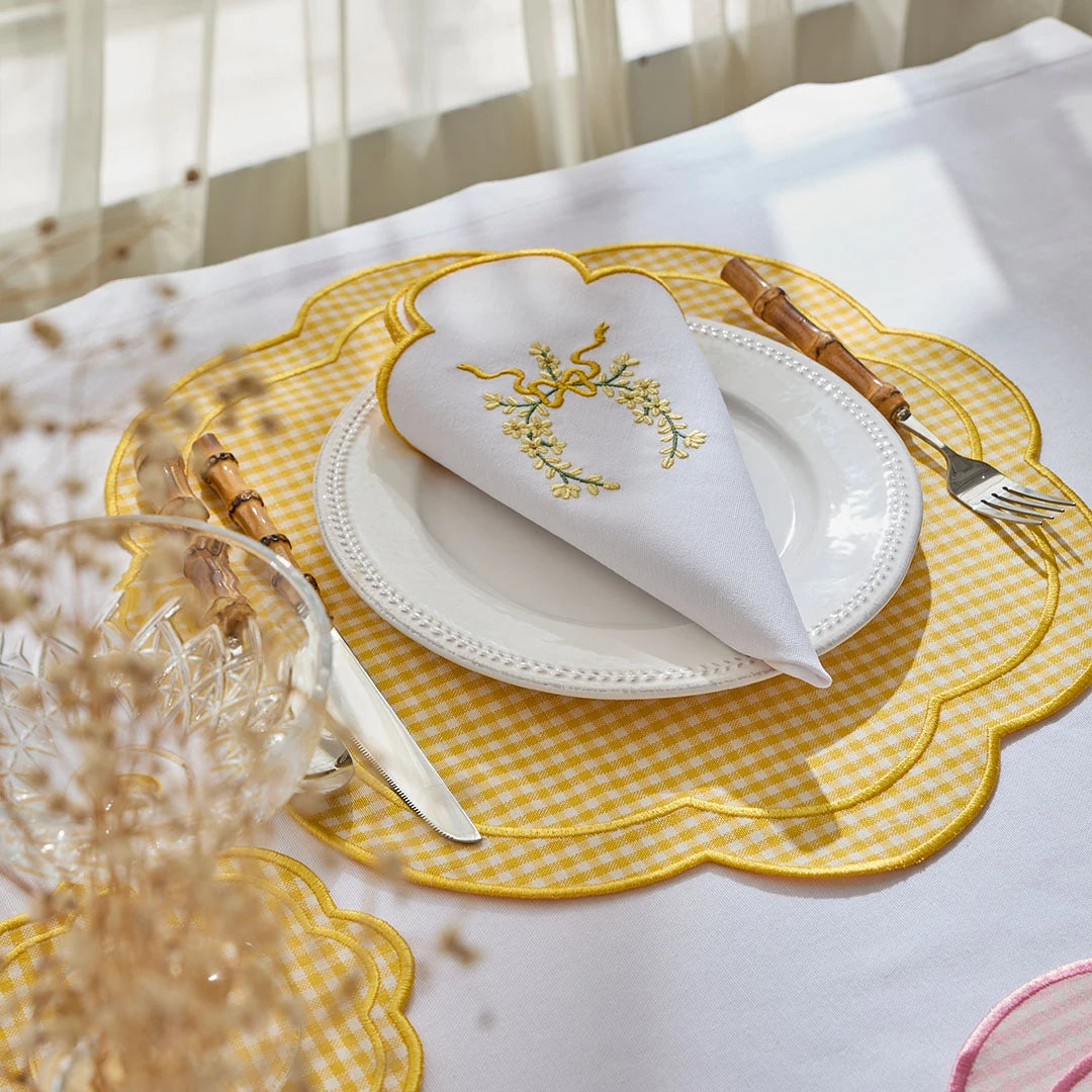 FLORAL BOW NAPKINS YELLOW (SET OF 4)