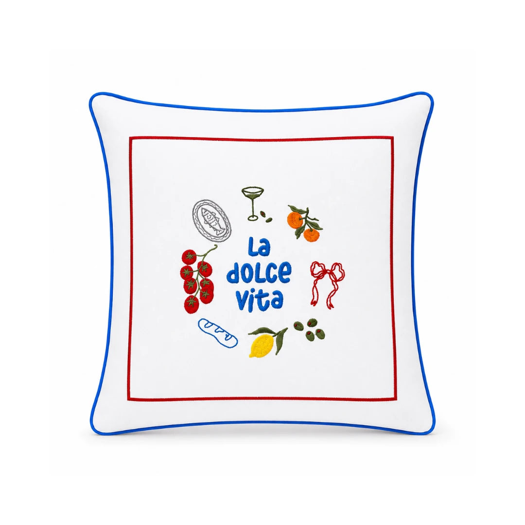 LA DOLCE VITA EMBROIDERED CUSHION COVER