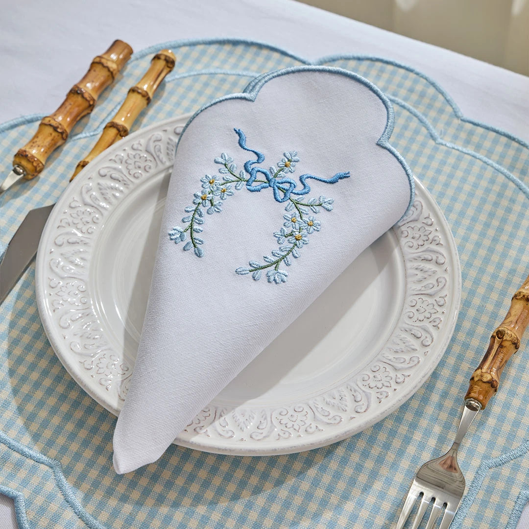 FLORAL BOW NAPKINS LIGHT BLUE (SET OF 4)