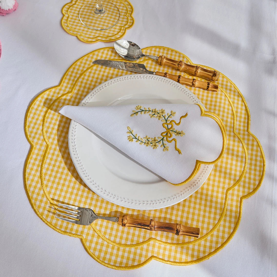 FLORAL BOW NAPKINS YELLOW (SET OF 4)