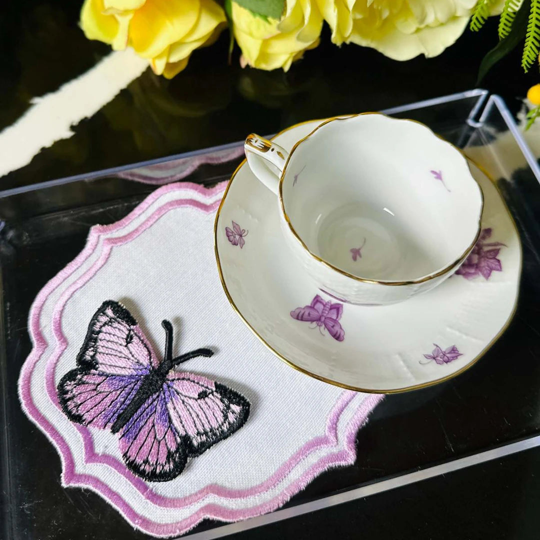 DOUBLE-ROW BUTTERFLY COCKTAIL NAPKINS PINK (SET OF 4)