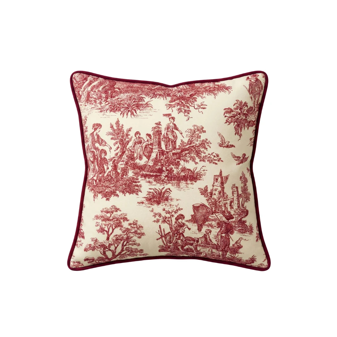 Toile de Jouy Cushion Cover, Burgundy
