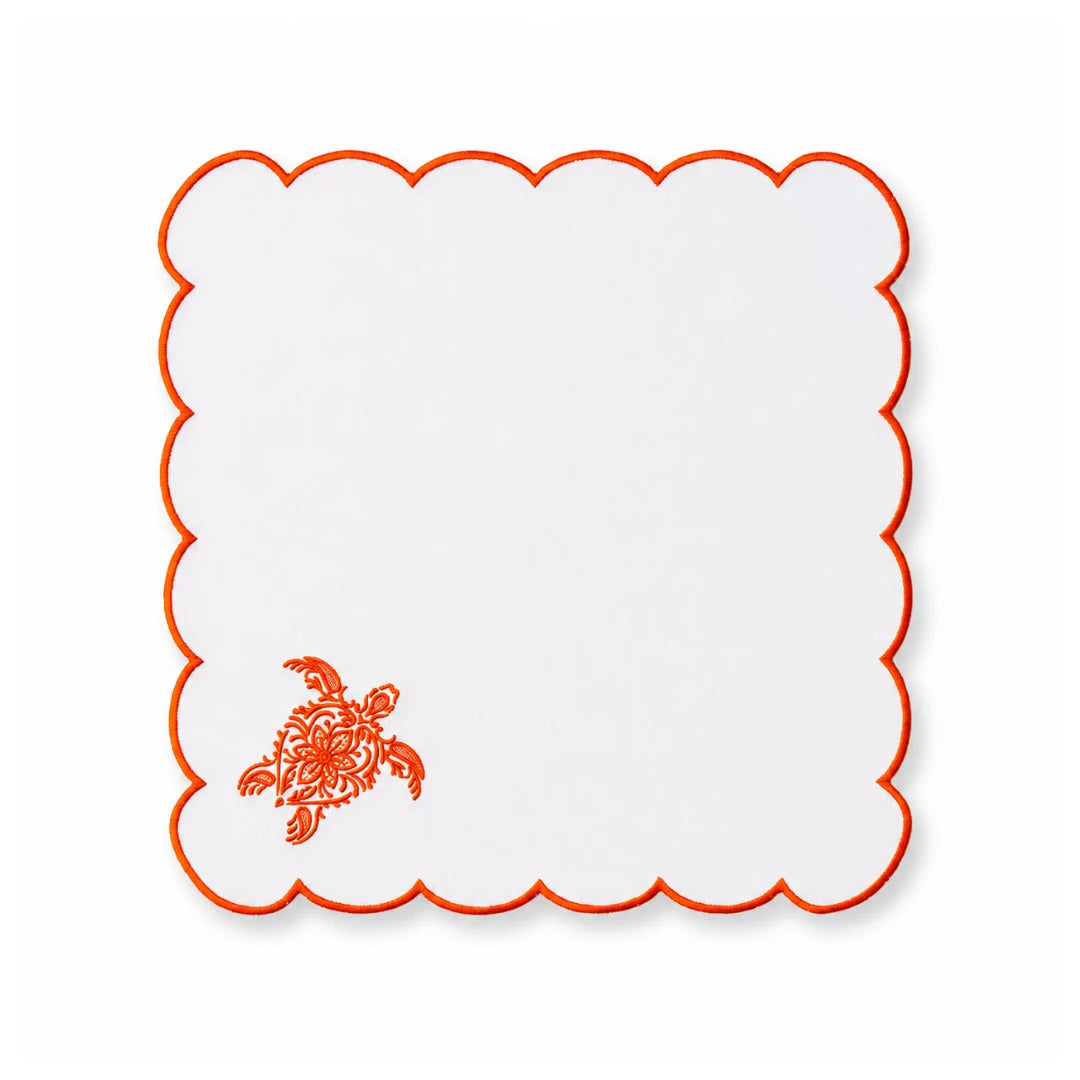 MARINE ORANGE EMBROIDERED DINNER NAPKIN TURTLE (SET OF 4)