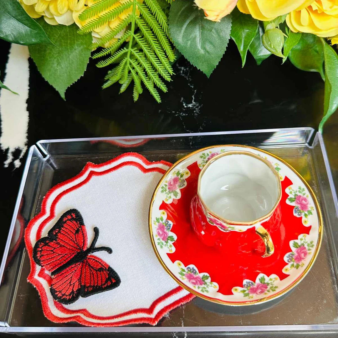 DOUBLE-ROW BUTTERFLY COCKTAIL NAPKINS RED (SET OF 4)