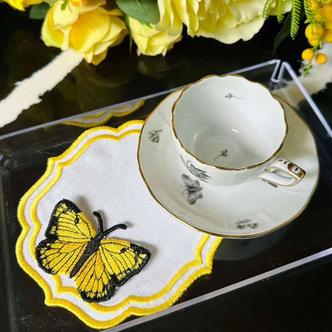 DOUBLE-ROW BUTTERFLY COCKTAIL NAPKINS YELLOW (SET OF 4)