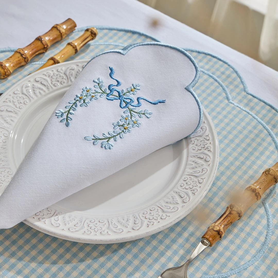 FLORAL BOW NAPKINS LIGHT BLUE (SET OF 4)