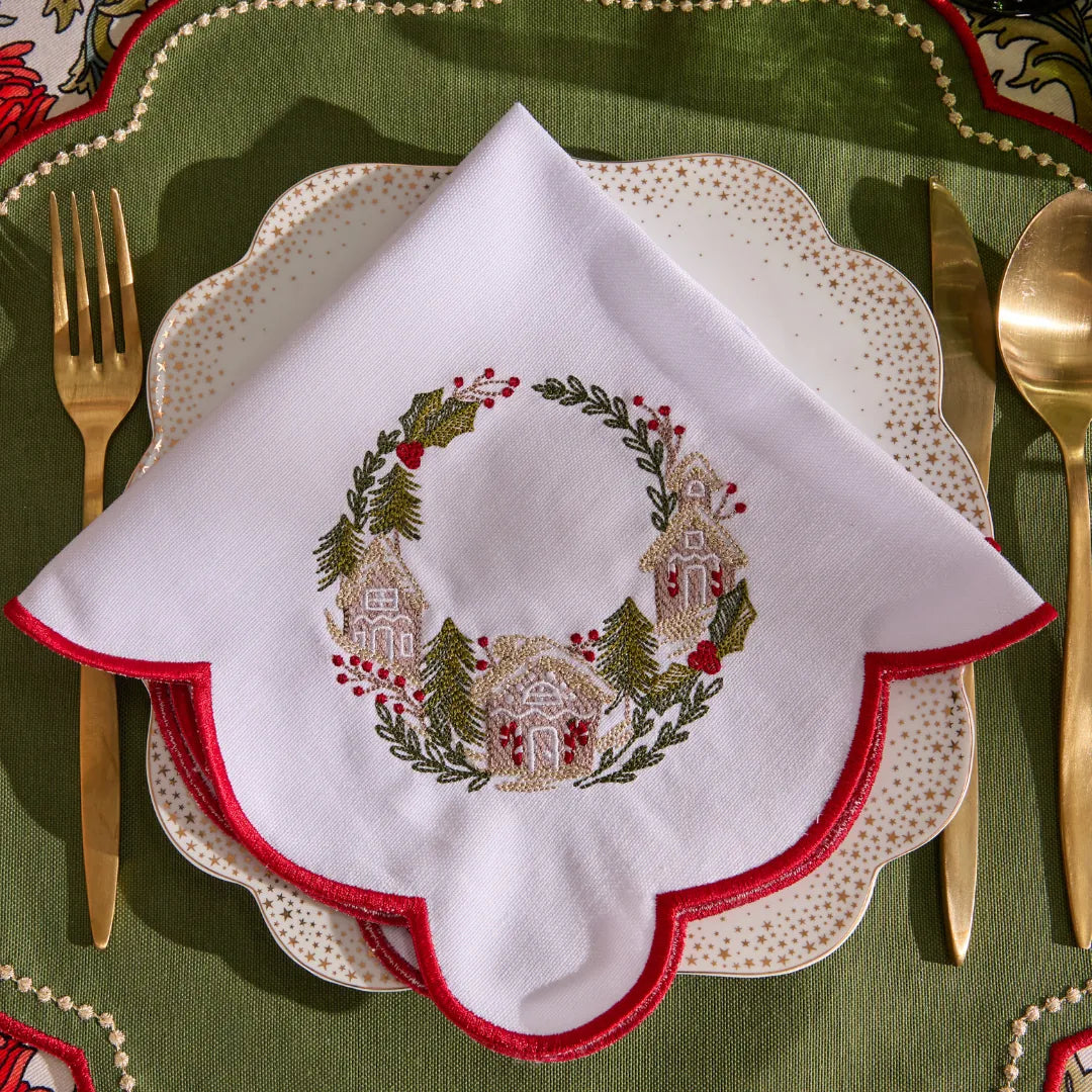 NEW YEAR HOUSE NAPKINS RED (SET OF 4)
