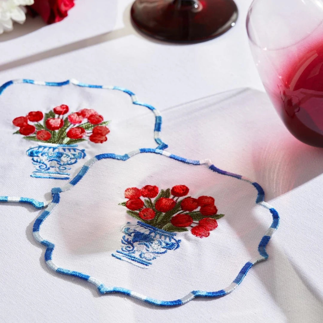 TULIP COCKTAIL NAPKINS RED (SET OF 4)
