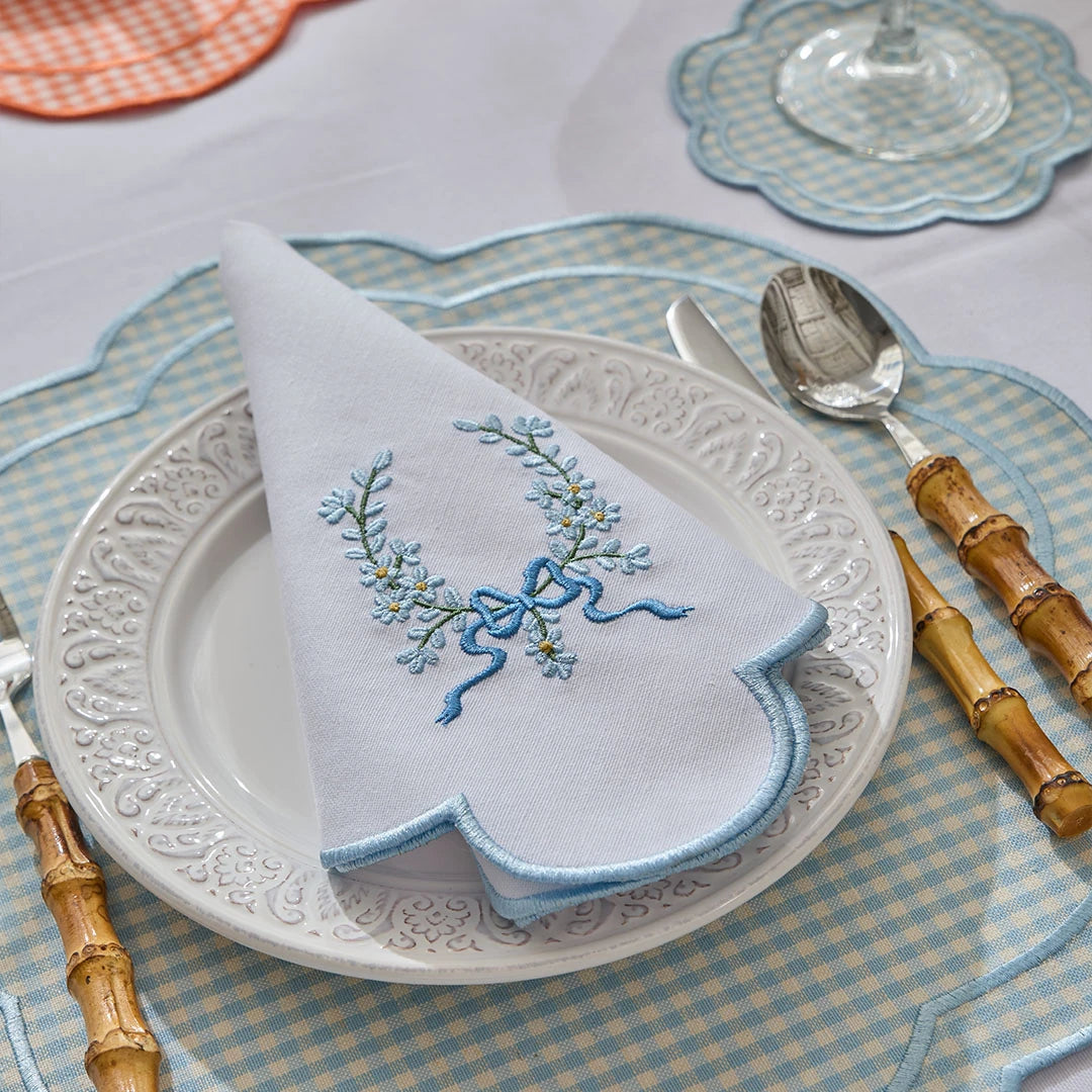 FLORAL BOW NAPKINS LIGHT BLUE (SET OF 4)
