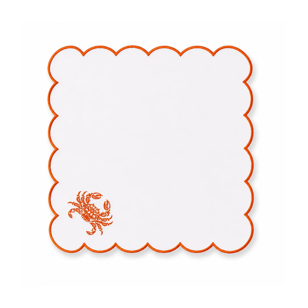MARINE ORANGE EMBROIDERED DINNER NAPKIN CRAB (SET OF 4)