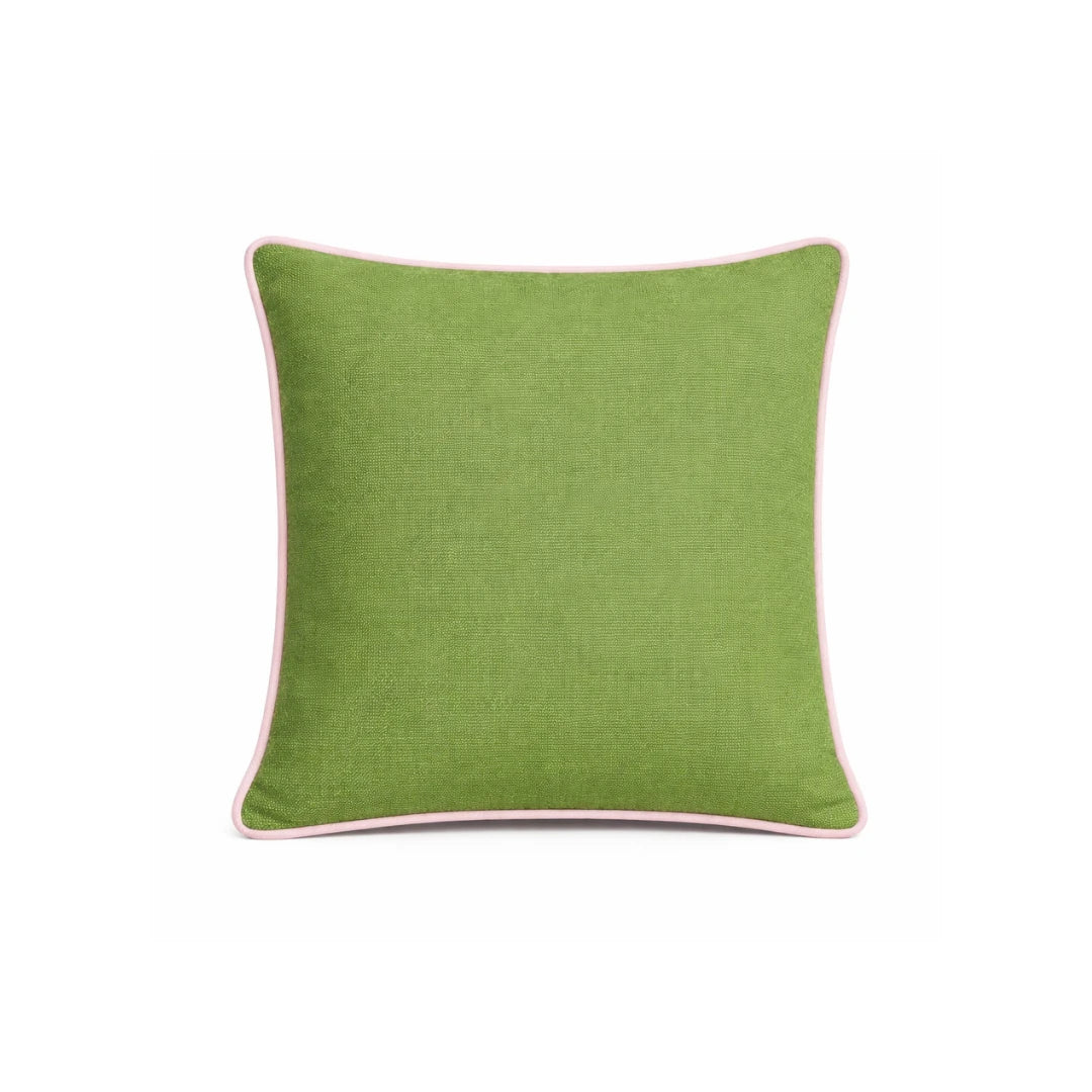 Green Cushion Cover with Pink Piping
