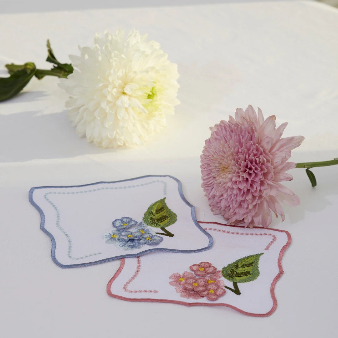 3D EMBROIDERED HYDRANGEA COCKTAIL NAPKINS ASSORTED (SET OF 4)