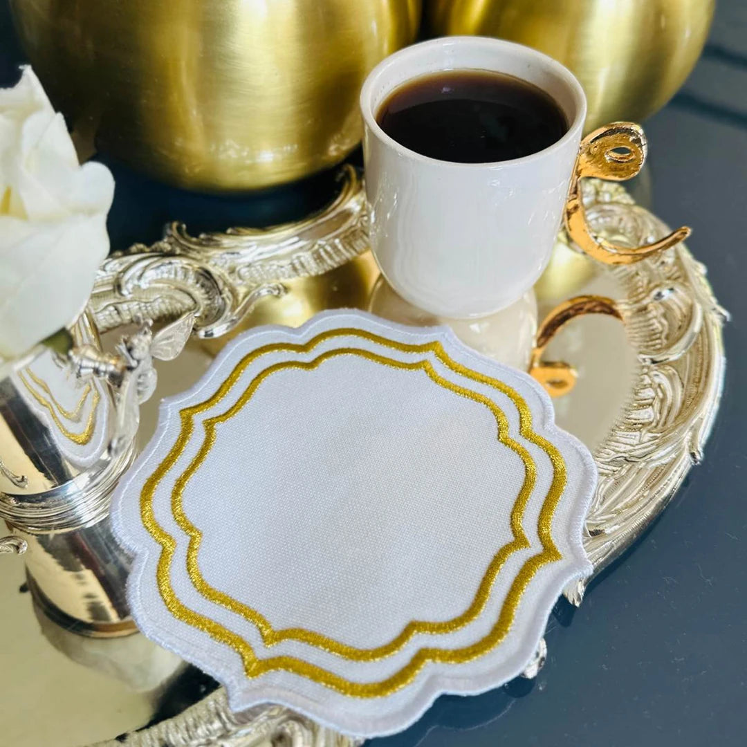 TRIPLE ROW COCKTAIL NAPKINS GOLD ECRU (SET OF 4)