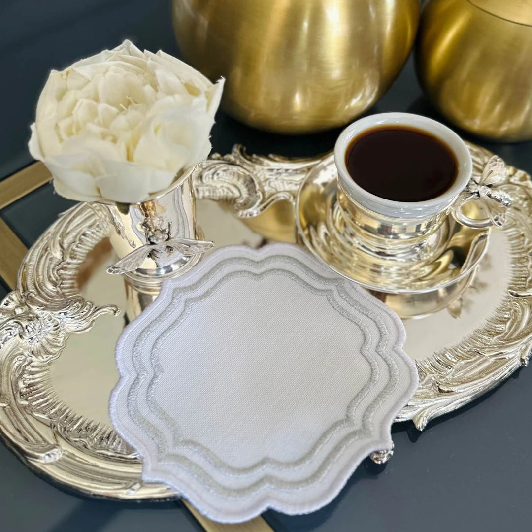 TRIPLE ROW COCKTAIL NAPKINS SILVER ECRU (SET OF 4)