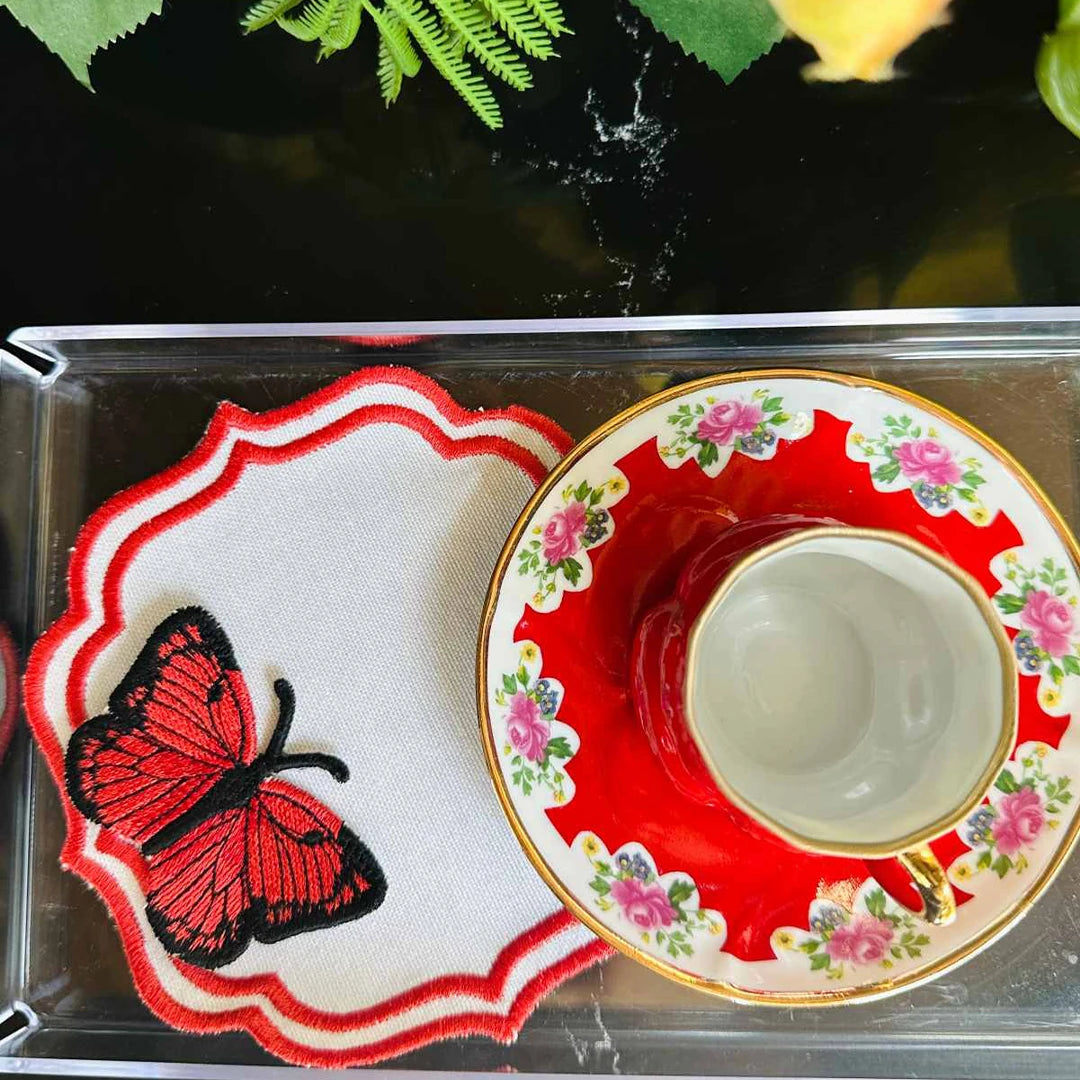 DOUBLE-ROW BUTTERFLY COCKTAIL NAPKINS RED (SET OF 4)