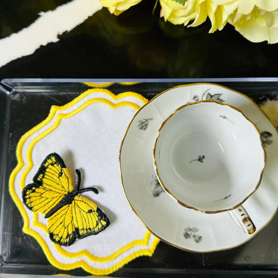 DOUBLE-ROW BUTTERFLY COCKTAIL NAPKINS YELLOW (SET OF 4)