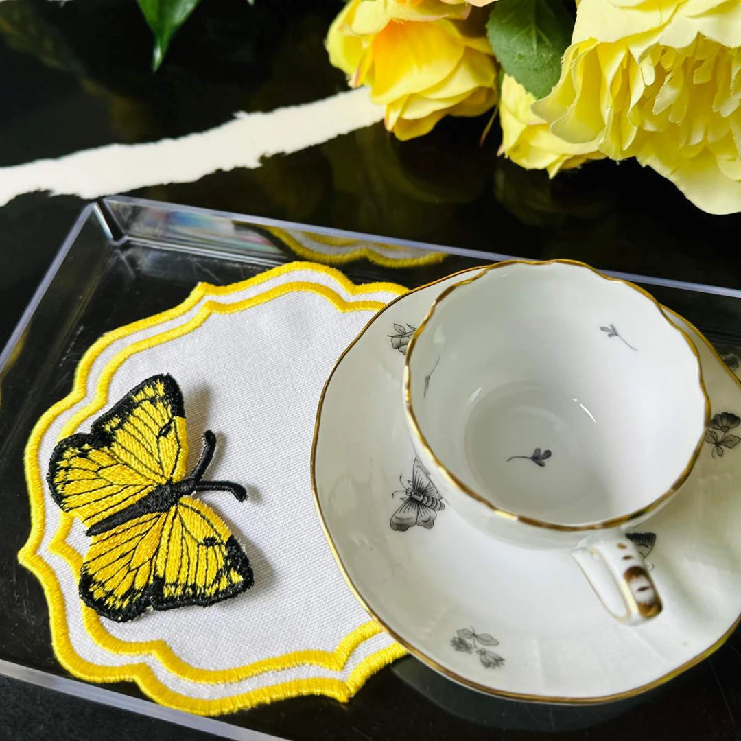 DOUBLE-ROW BUTTERFLY COCKTAIL NAPKINS YELLOW (SET OF 4)
