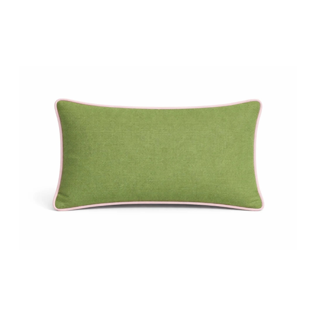 Green Cushion Cover with Pink Piping