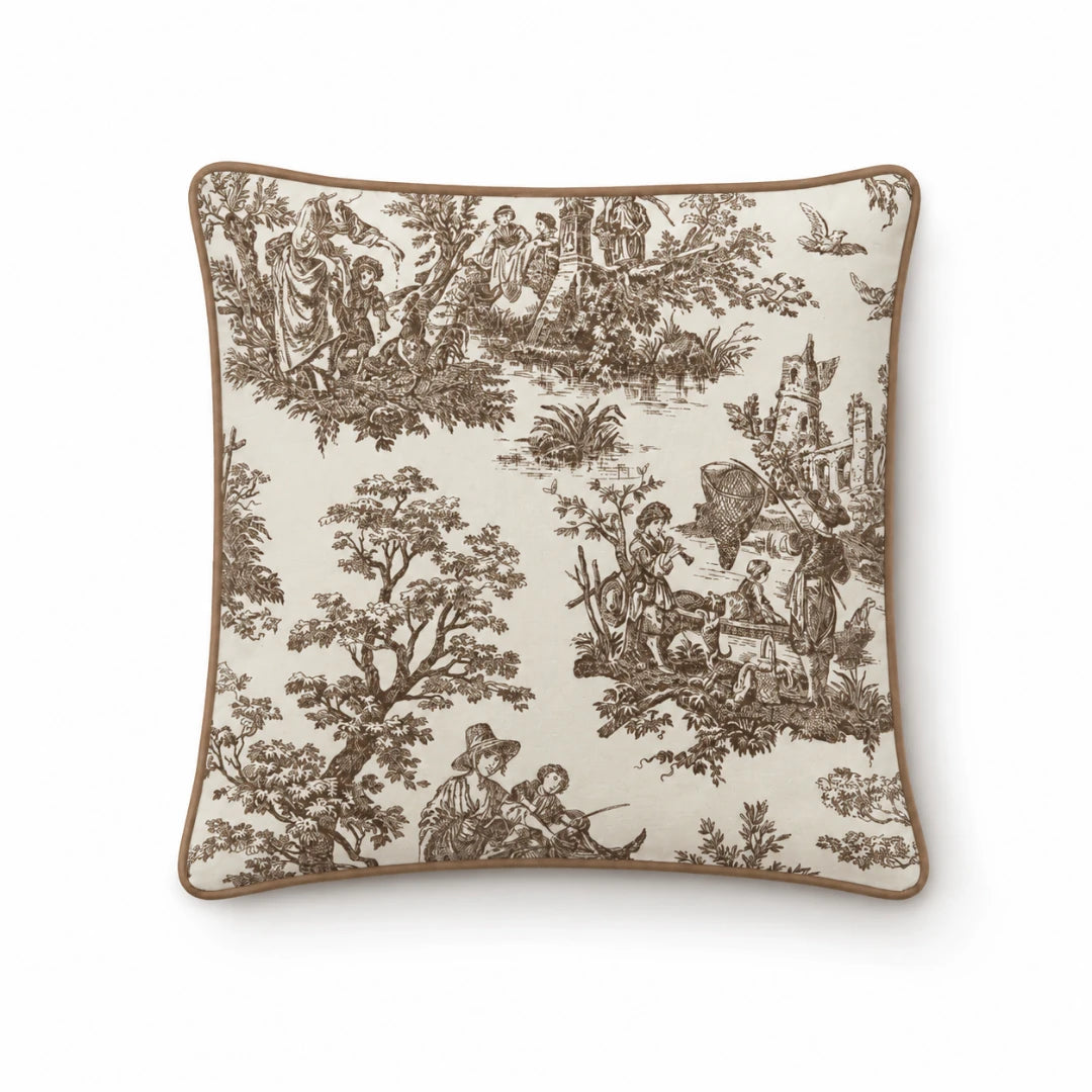 Toile de Jouy Cushion Cover, Beige
