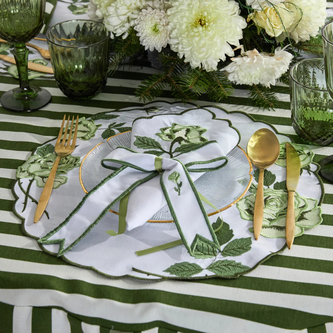 VINTAGE ROSE NAPKIN RING GREEN (SET OF 4)