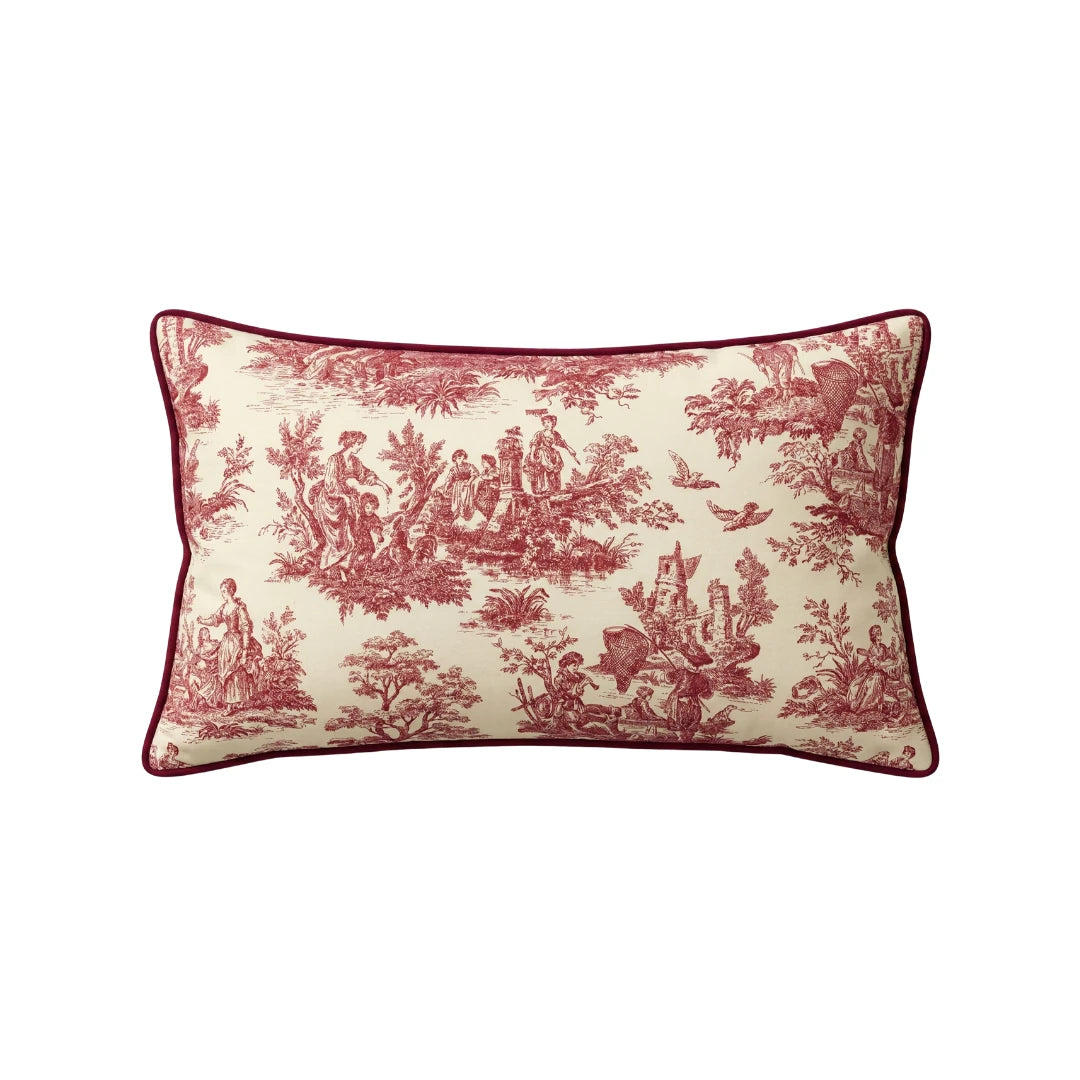 Toile de Jouy Cushion Cover, Burgundy
