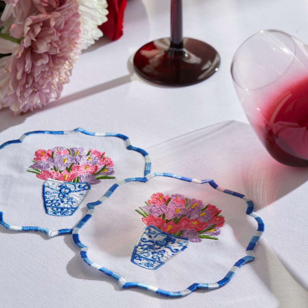 NARCISSUS FLOWER COCKTAIL NAPKINS PINK (SET OF 4)