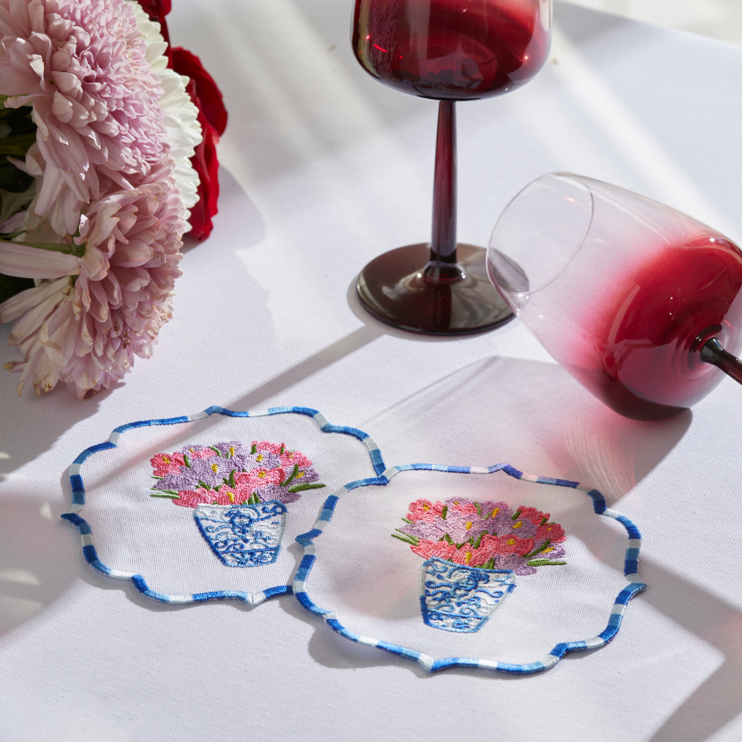 NARCISSUS FLOWER COCKTAIL NAPKINS PINK (SET OF 4)