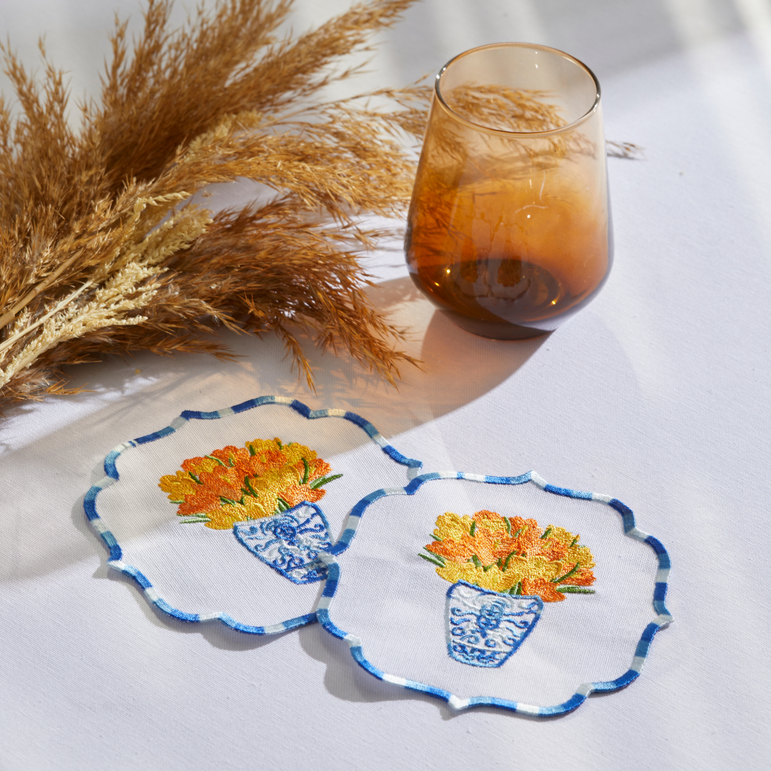 NARCISSUS FLOWER COCKTAIL NAPKINS ORANGE (SET OF 4)