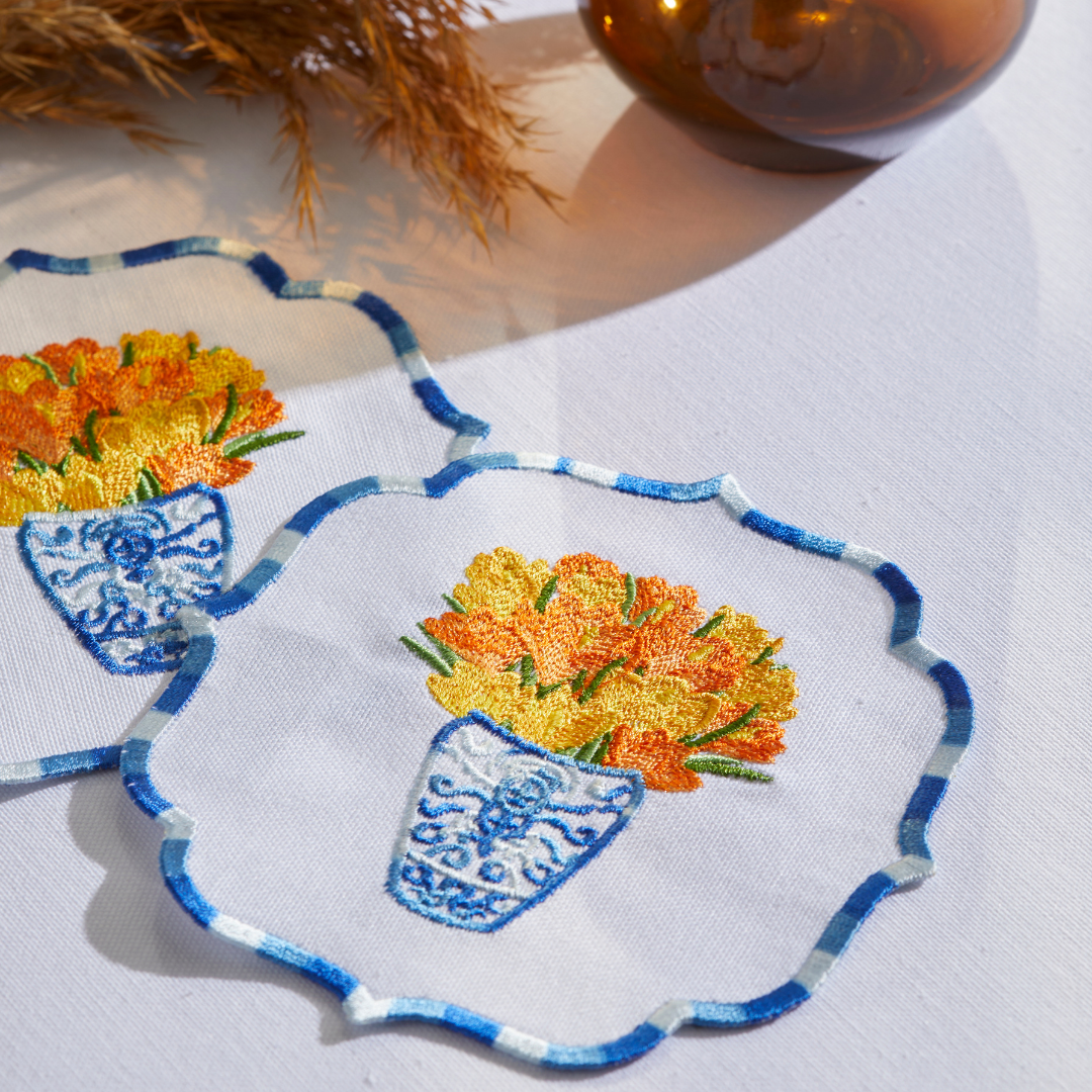 NARCISSUS FLOWER COCKTAIL NAPKINS ORANGE (SET OF 4)