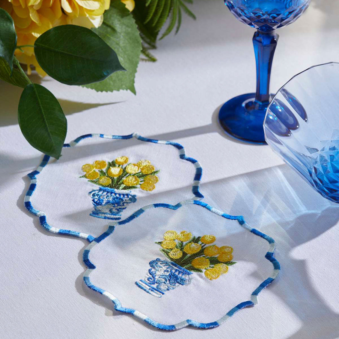 TULIP COCKTAIL NAPKINS YELLOW (SET OF 4)