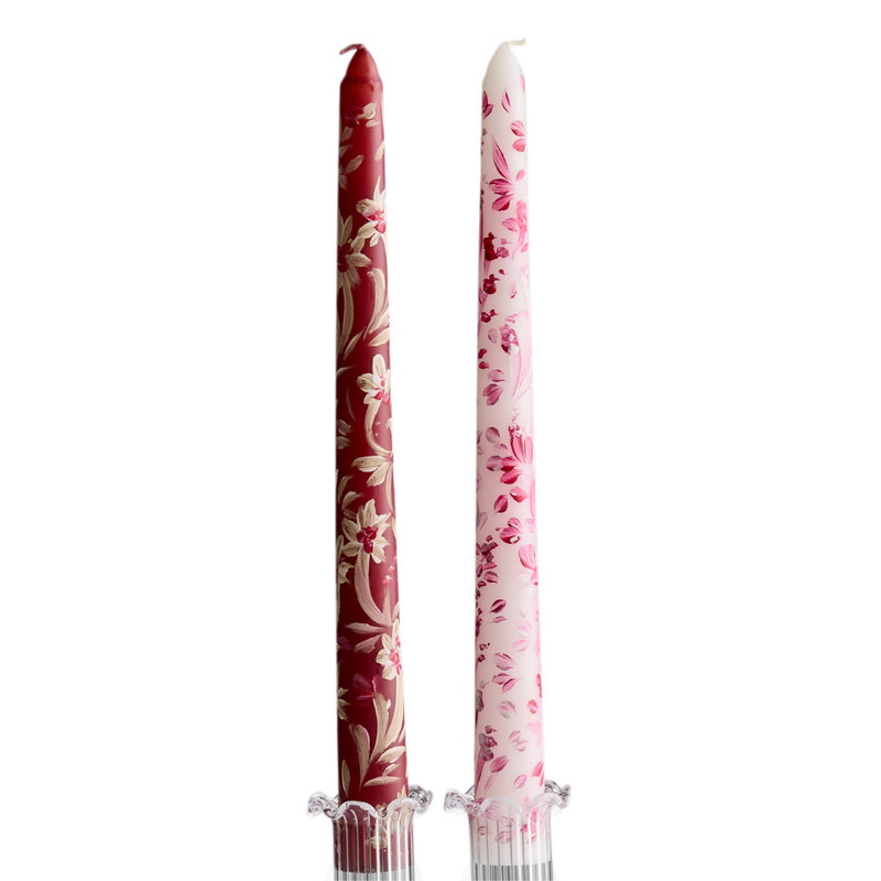 TOILE DE JOUY BURGUNDY CANDLES PAIR