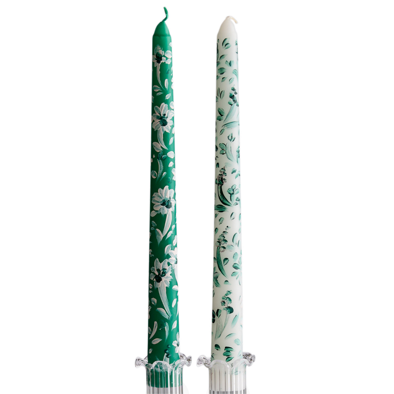 TOILE DE JOUY GREEN CANDLE HOLDER SET