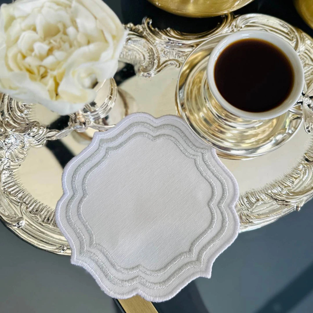 TRIPLE ROW COCKTAIL NAPKINS SILVER ECRU (SET OF 4)