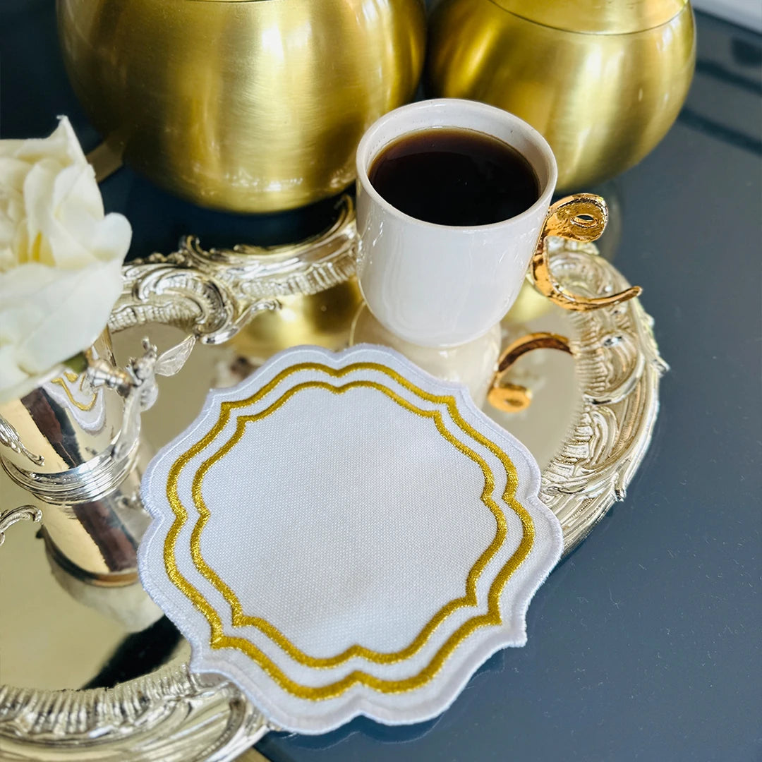 TRIPLE ROW COCKTAIL NAPKINS GOLD ECRU (SET OF 4)